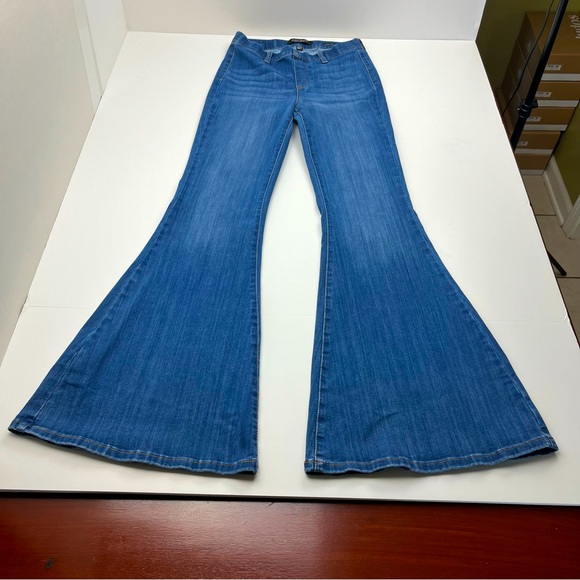 Judy Blue Pull On Super Flare Jeans Pant Womens Size 5 / 27 Blue Stretch Pockets - Picture 1 of 13
